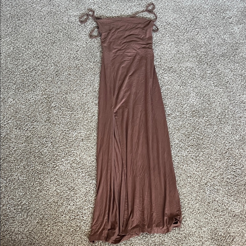 SHEIN Brown Tie-Shoulder Maxi Dress